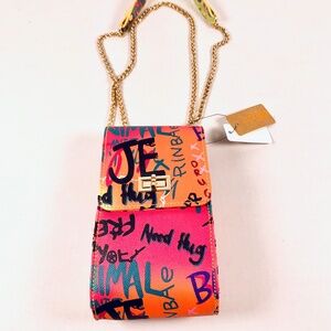 Hello 3AM graffiti streetwear gold tone chain pink blue orange black crossbody
